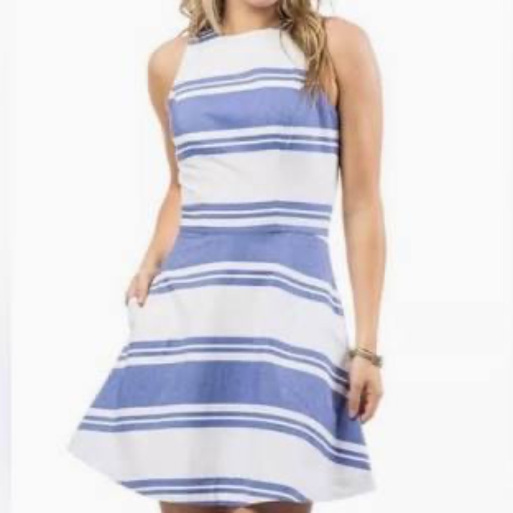 SOUTHERN TIDE Nautical Striped Blue & White Sleeveless Dress